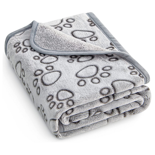 Premium Soft Dog Blanket with Flannel Grey Cute Paw Print