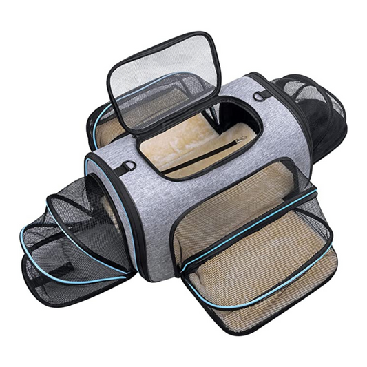 4 Sides Expandable Carrier with Fleece Pad for Cats