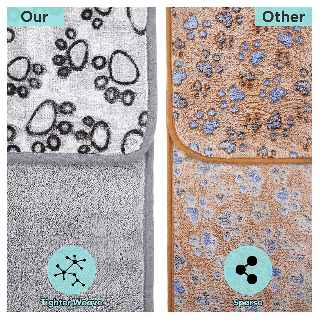 Premium Soft Dog Blanket with Flannel Grey Cute Paw Print