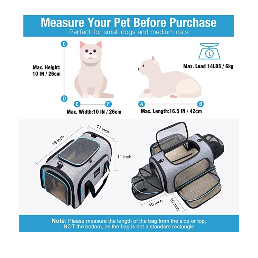 4 Sides Expandable Carrier with Fleece Pad for Cats