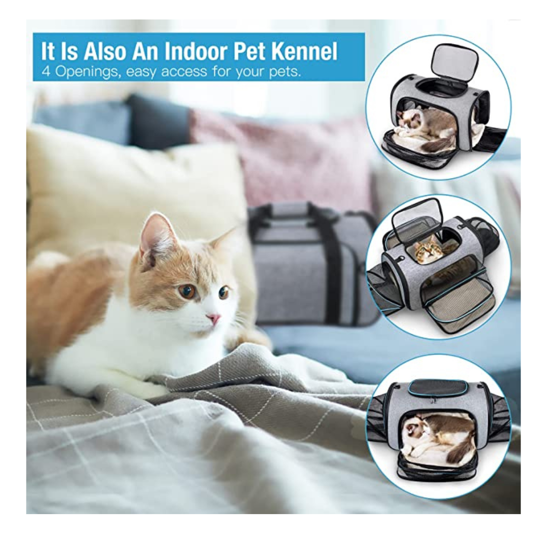 4 Sides Expandable Carrier with Fleece Pad for Cats