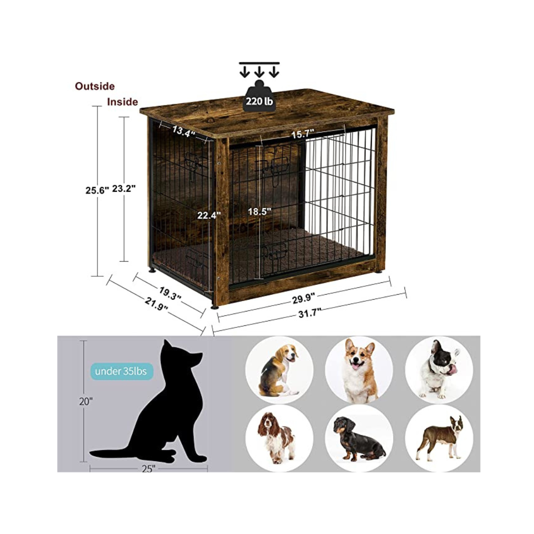 32.5" L Dog Crate Furniture with Cushion