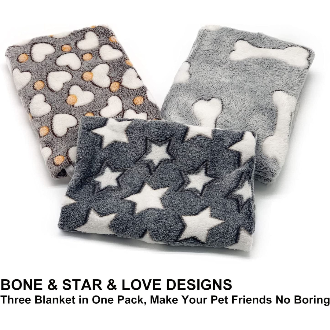 1 Pack 3 Puppy Blankets Super Soft Warm Sleep Mat Grey