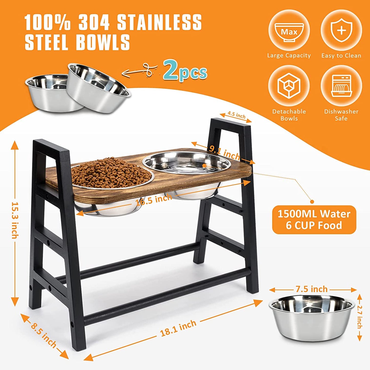 3 Heights 3.9in 8in 12.8in with 2 Stainless Steel Food Water Bowls